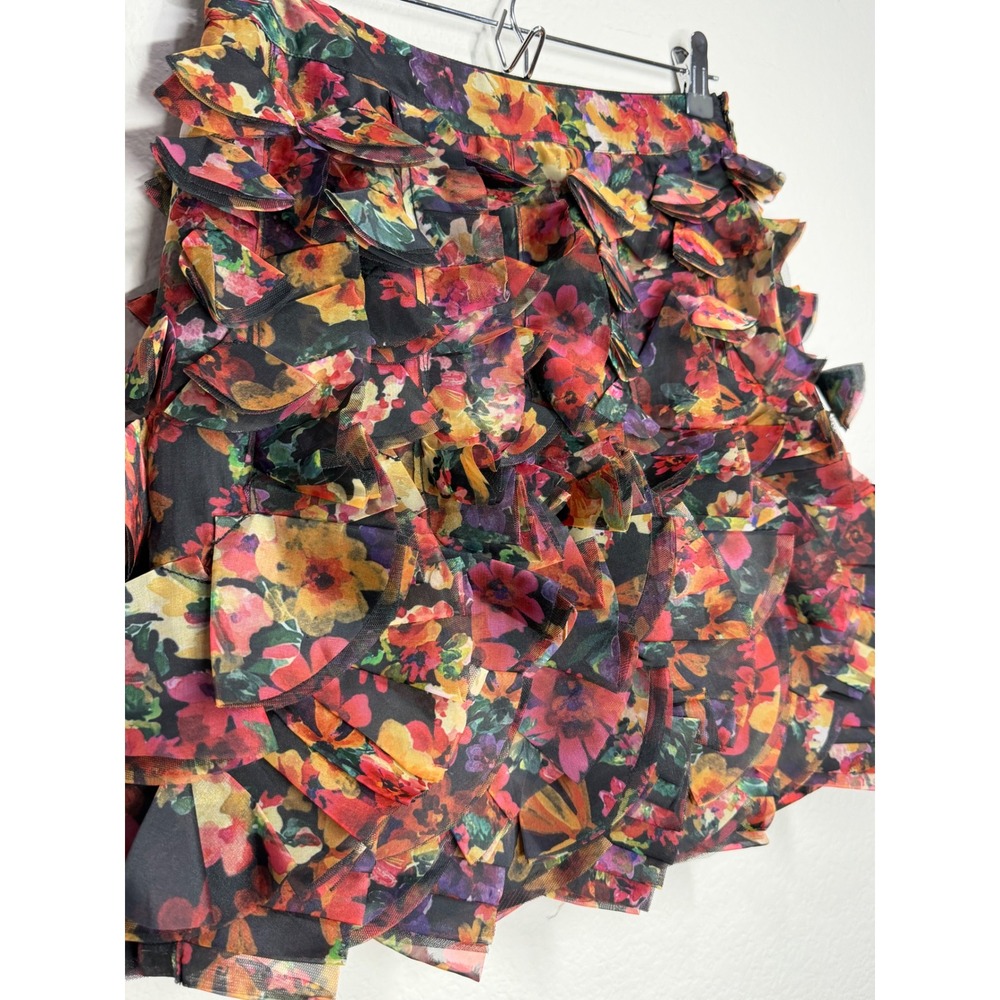 Anthropologie 3D Floral Ruffle Mini Skirt Multicolor Sz 4 Sm Whimsigoth Romantic - Picture 4 of 8